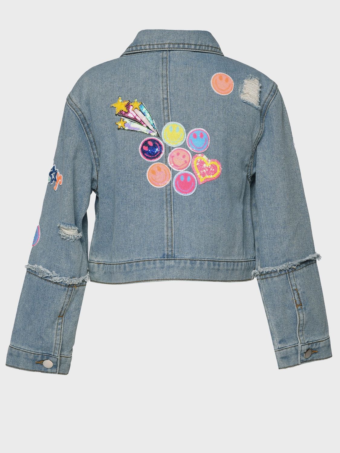 Vintage Jean Jacket with Sequin PatcheS with skirt