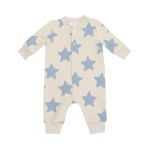 French Terry Sketchy Stars Blue - Baseball Collar Romper