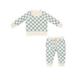 French Terry Checkerboard Gray Mist - Raglan Sweatshirt And Jogger Set