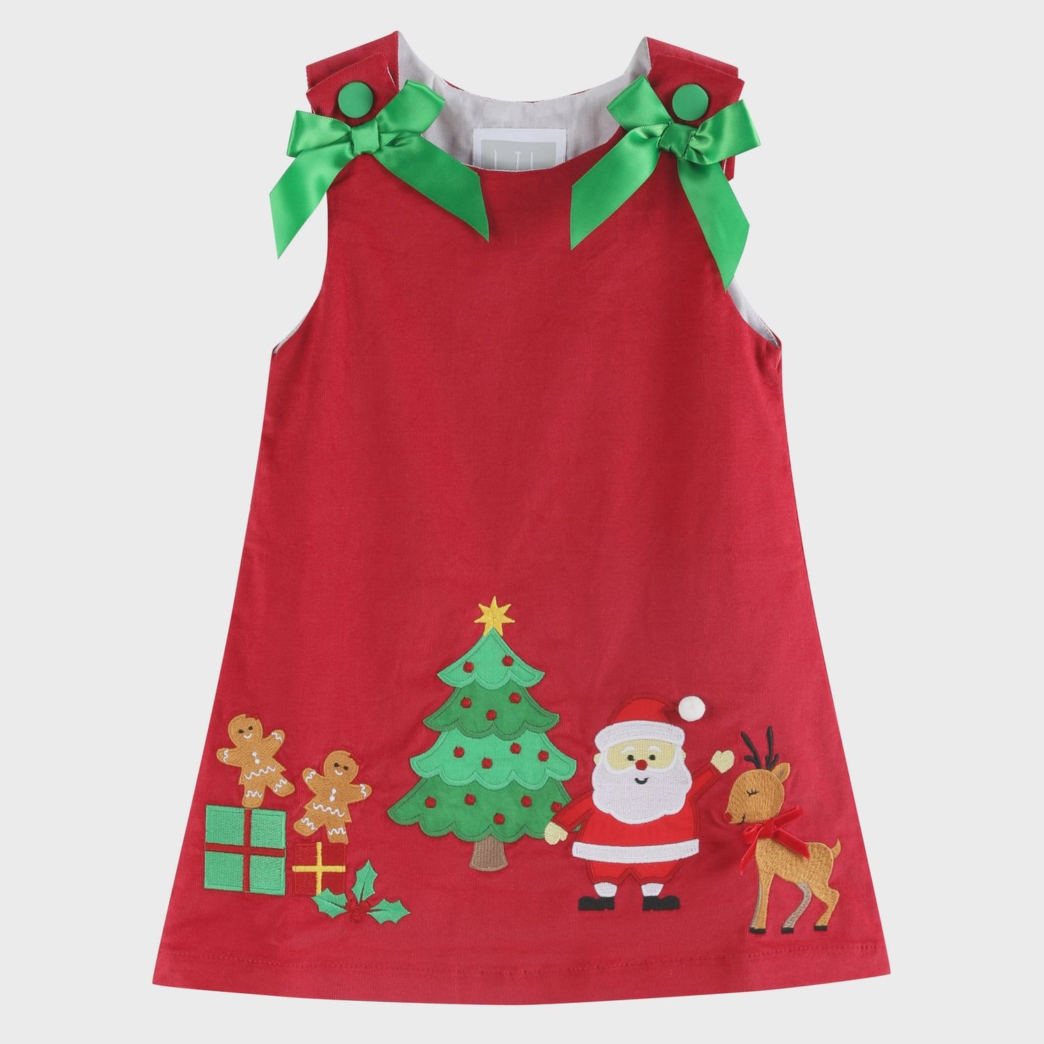 Red Corduroy Christmas Applique Bow Dress