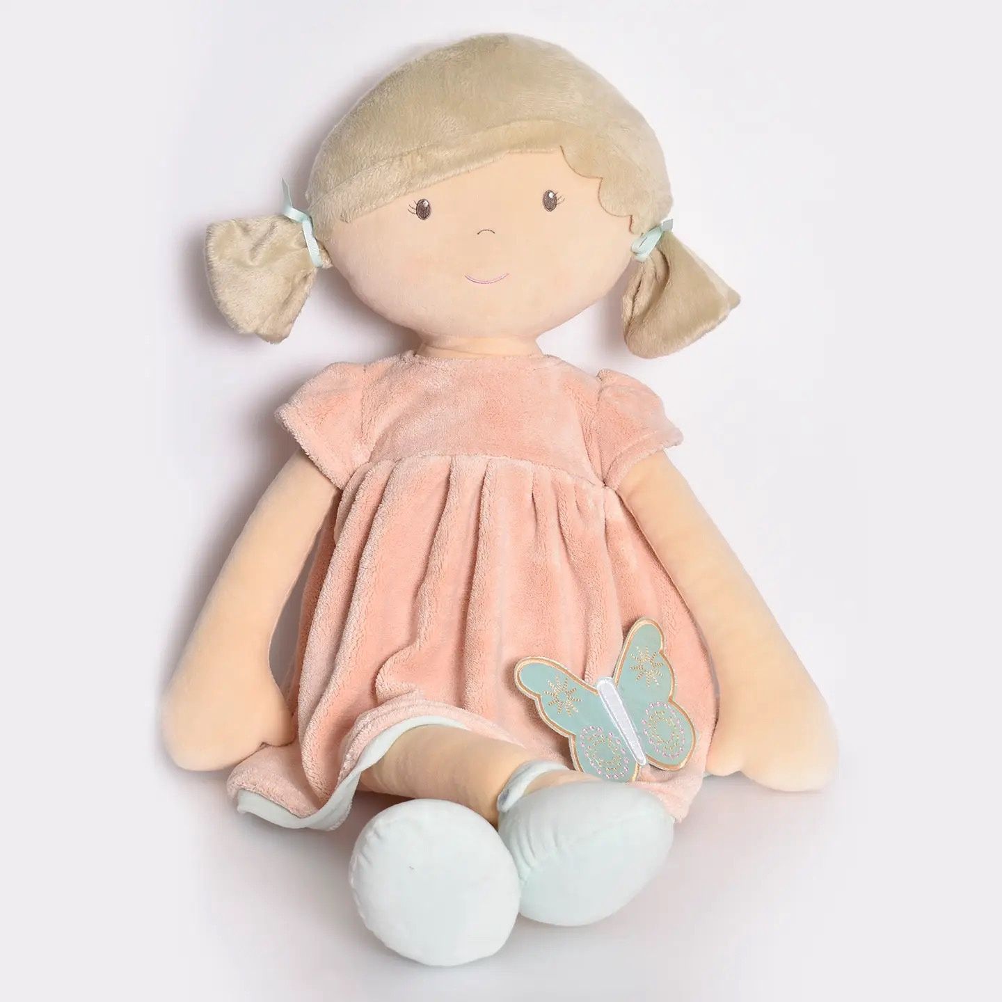 Pia X-Large Doll Brown Hair in Peach and Blue Dress