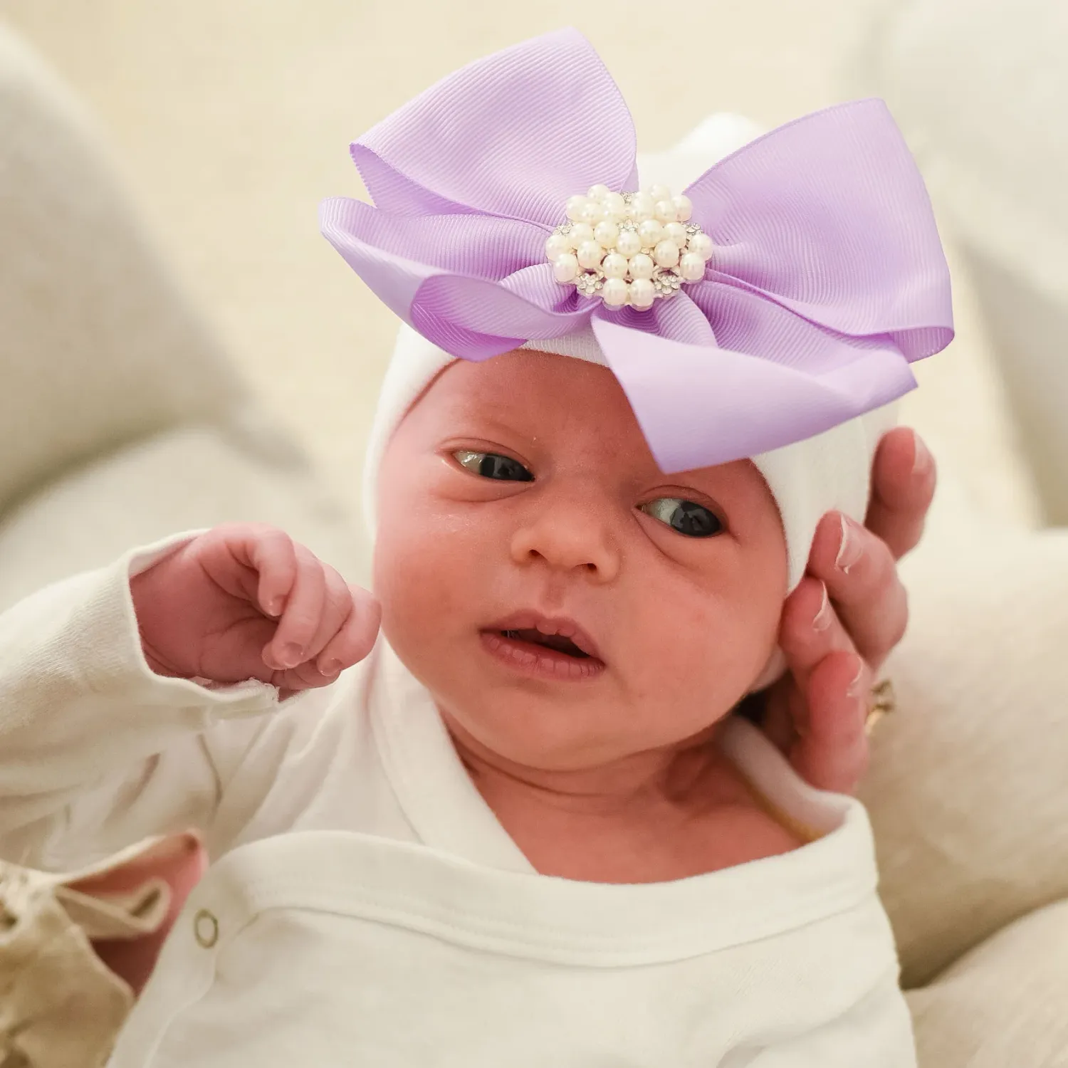 Violet Purple Bow with Pearl and Rhinestone Hat