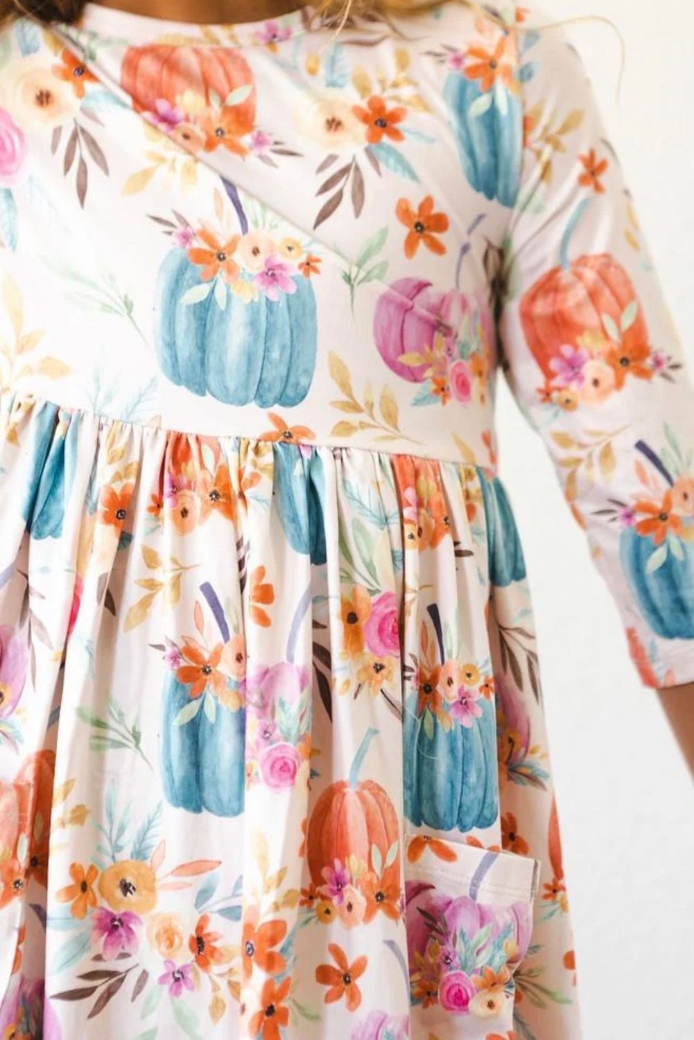 Harvest Blooms 3/4 Sleeve Pocket Twirl Dress