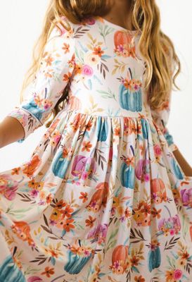 Harvest Blooms 3/4 Sleeve Pocket Twirl Dress