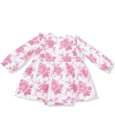 Vintage Pink Roses Ruffle L/S Bodysuit Dress