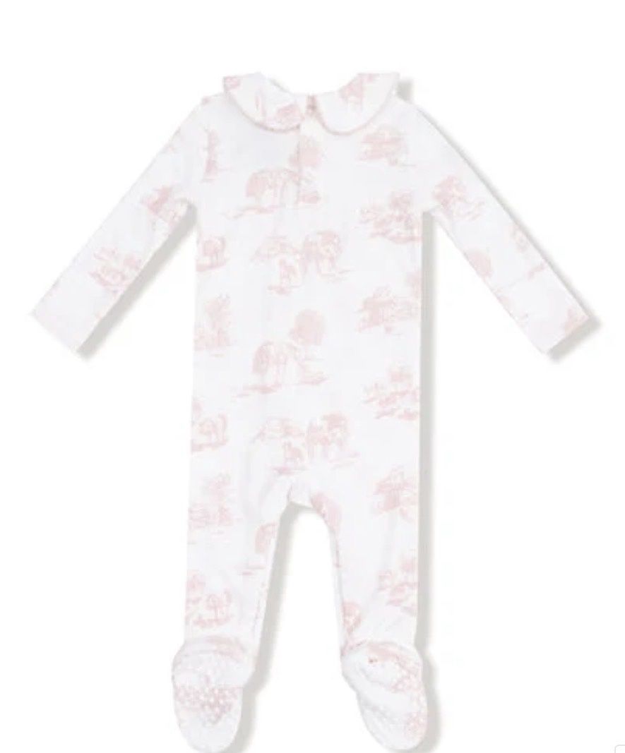 Farm Toile - Pink Peter Pan Collar 2 Way Zipper Footie