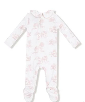 Farm Toile - Pink Peter Pan Collar 2 Way Zipper Footie