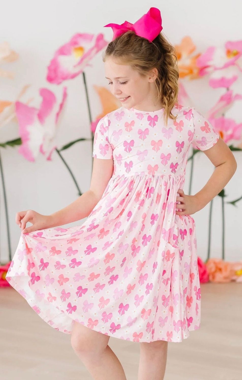 Pink rose Bow Twirl Dress