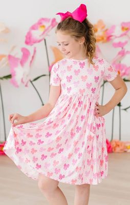 Pink rose Bow Twirl Dress