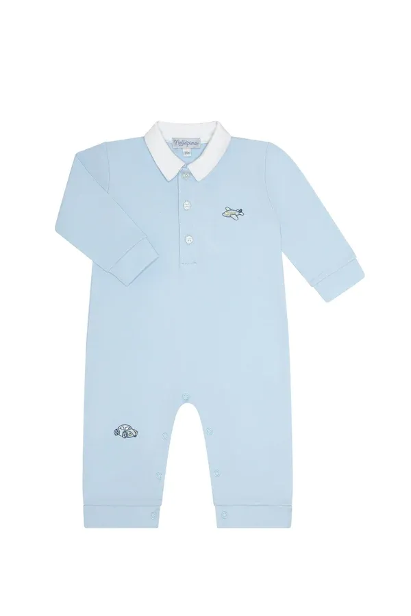 Mini Voyages Embroidery Romper Blue