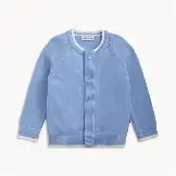 Light Blue Crew Neck Cardigan W/Tipping