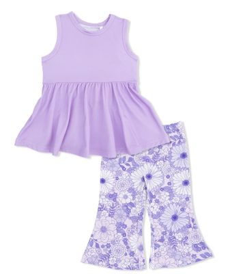 Lacy Lavender Floral Peplum Tank Top W/Baby Bells
