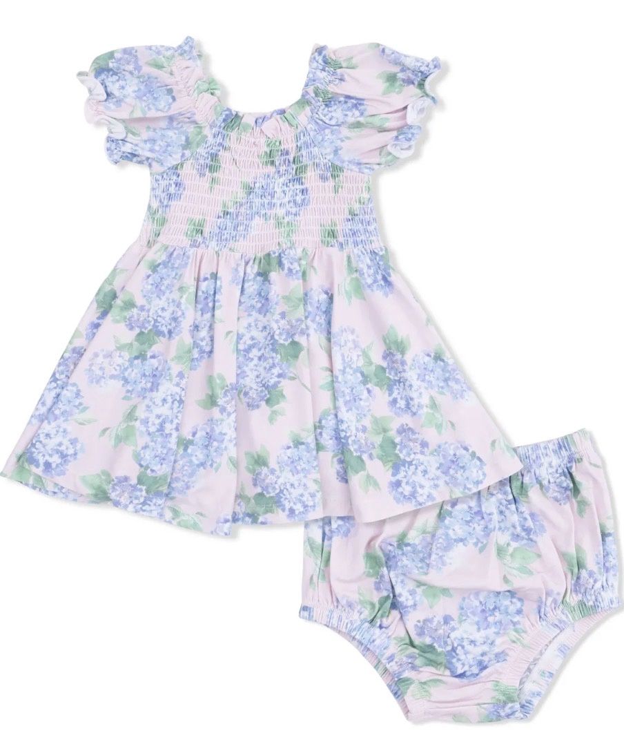 Hydrangeas Smocked Twirly Dress W/Bloomer