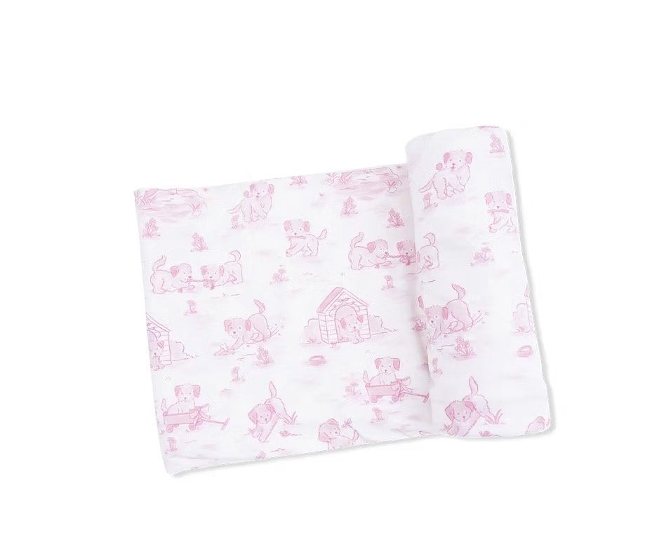 Puppy Toile Pink Swaddle Blanket