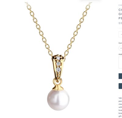 14K Gold-Plated Pearl Pendant Necklace 14"