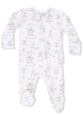 Carousel With Bows 2 Way Ruffle Back Zipper Footie