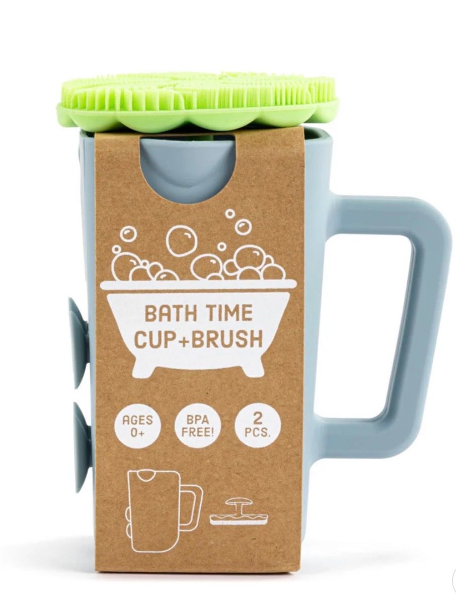 Green Bathtime Brush + Blue Cup