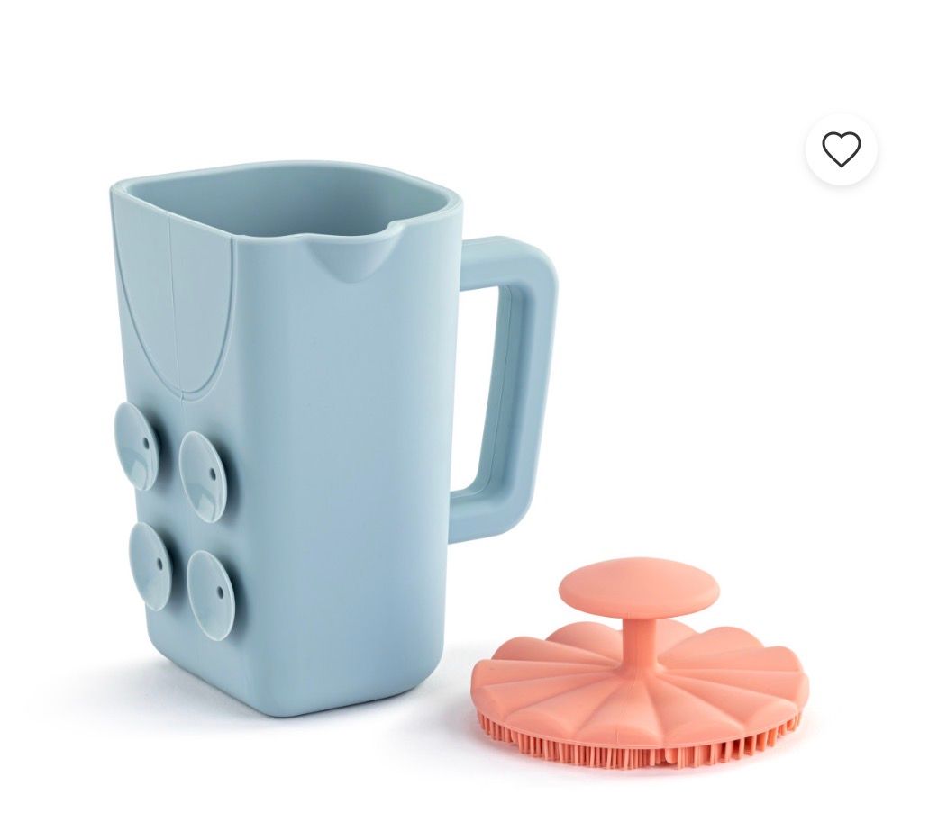 Pink Bathtime Brush + Blue Cup