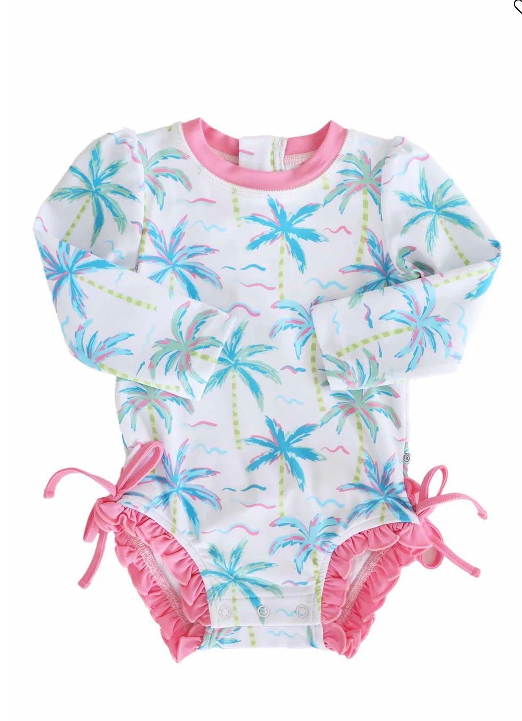 Long Sleeve Rash Guard w/Ruffle Bottom Blue Lagoon