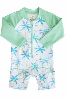 Long Sleeve Rash Guard Swim Romper Shortie Blue Lagoon