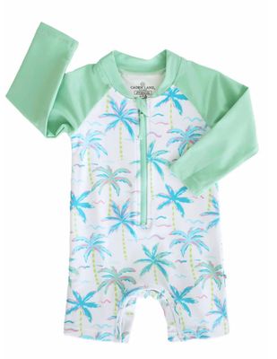 Long Sleeve Rash Guard Swim Romper Shortie Blue Lagoon