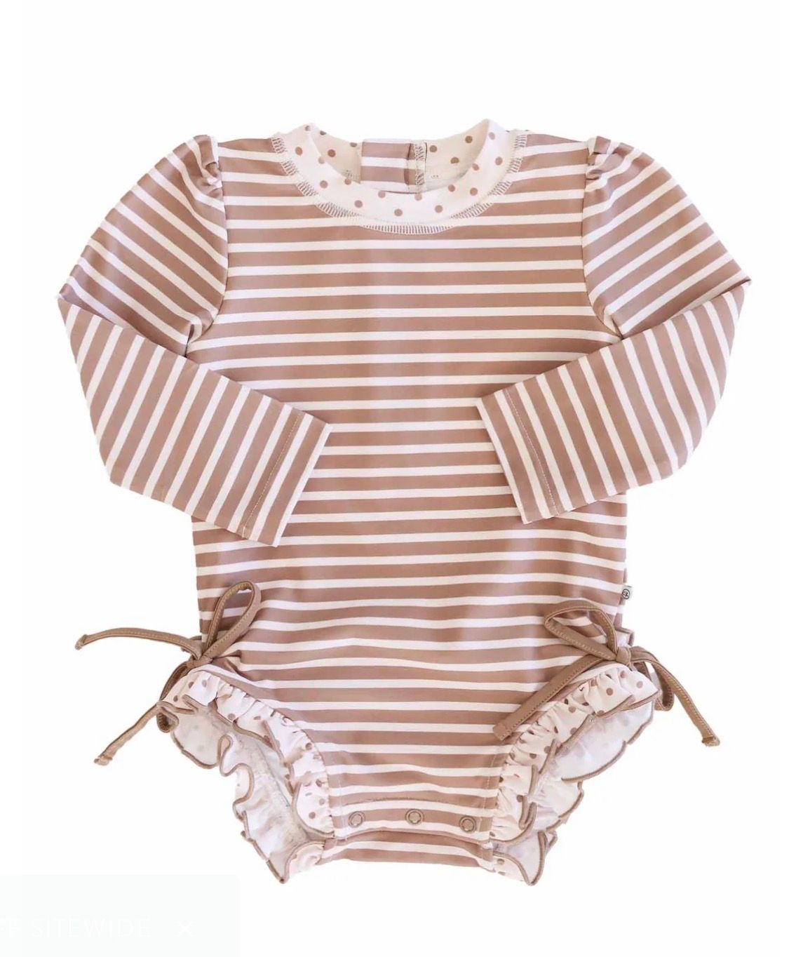 Long Sleeve Rash Guard w/Ruffle Bottom Sandy Stripes