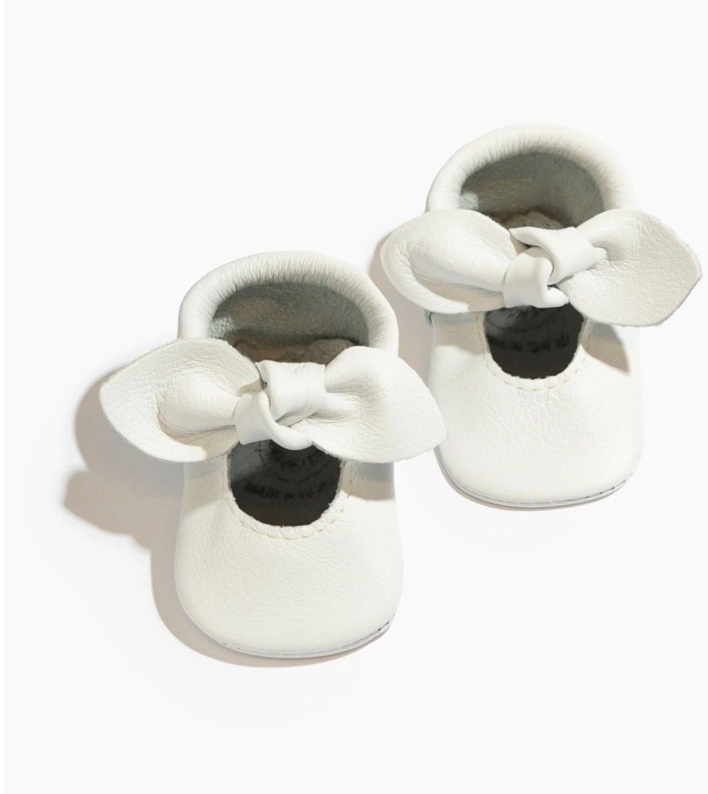 Bright White Li Knotted Bow Baby Shoe - Hard Sole