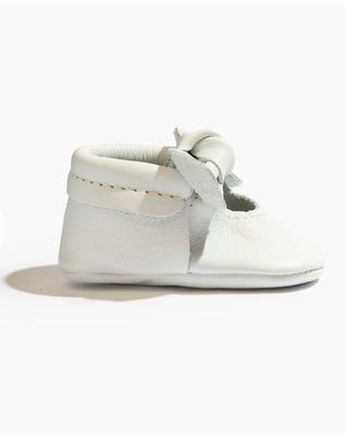 Bright White Li Knotted Bow Baby Shoe - Hard Sole