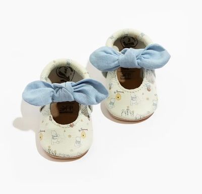 Disney Pooh Bear Linen Knotted Bow Baby Shoe - Soft Sole