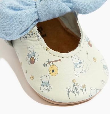 Disney Pooh Bear Linen Knotted Bow Baby Shoe - Hard Sole