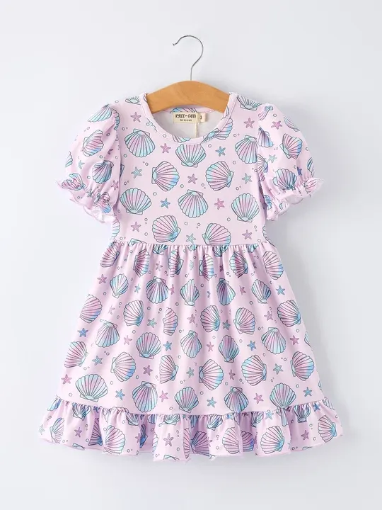 Seashell Print Girl Ruffle Dress
