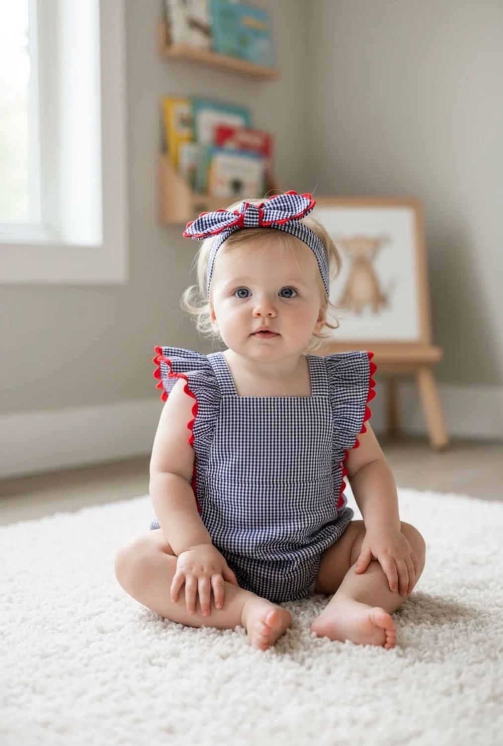 Gingham Ric Rac Bubble W/Headband