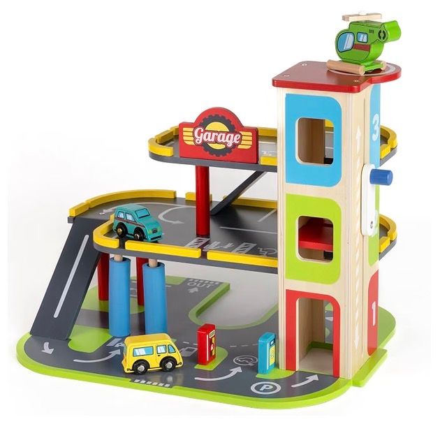 Wooden Busy Wheels Garage Playset