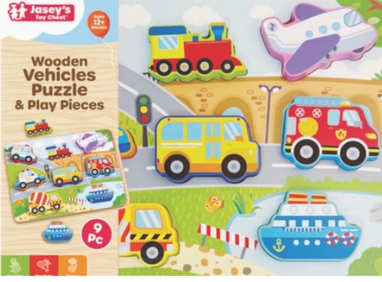 Wooden Vehicles Puzzle &amp; Play Pieces