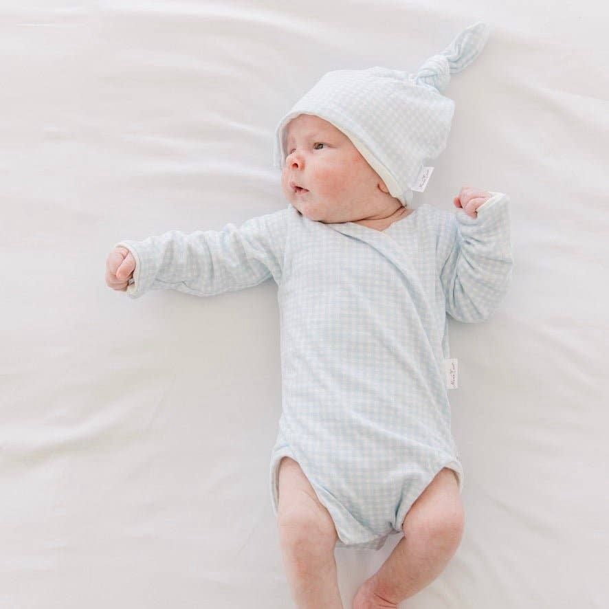 LONG SLEEVE WINGED BODYSUIT, Color: Baby Blue Gingham, Size: 6-9m