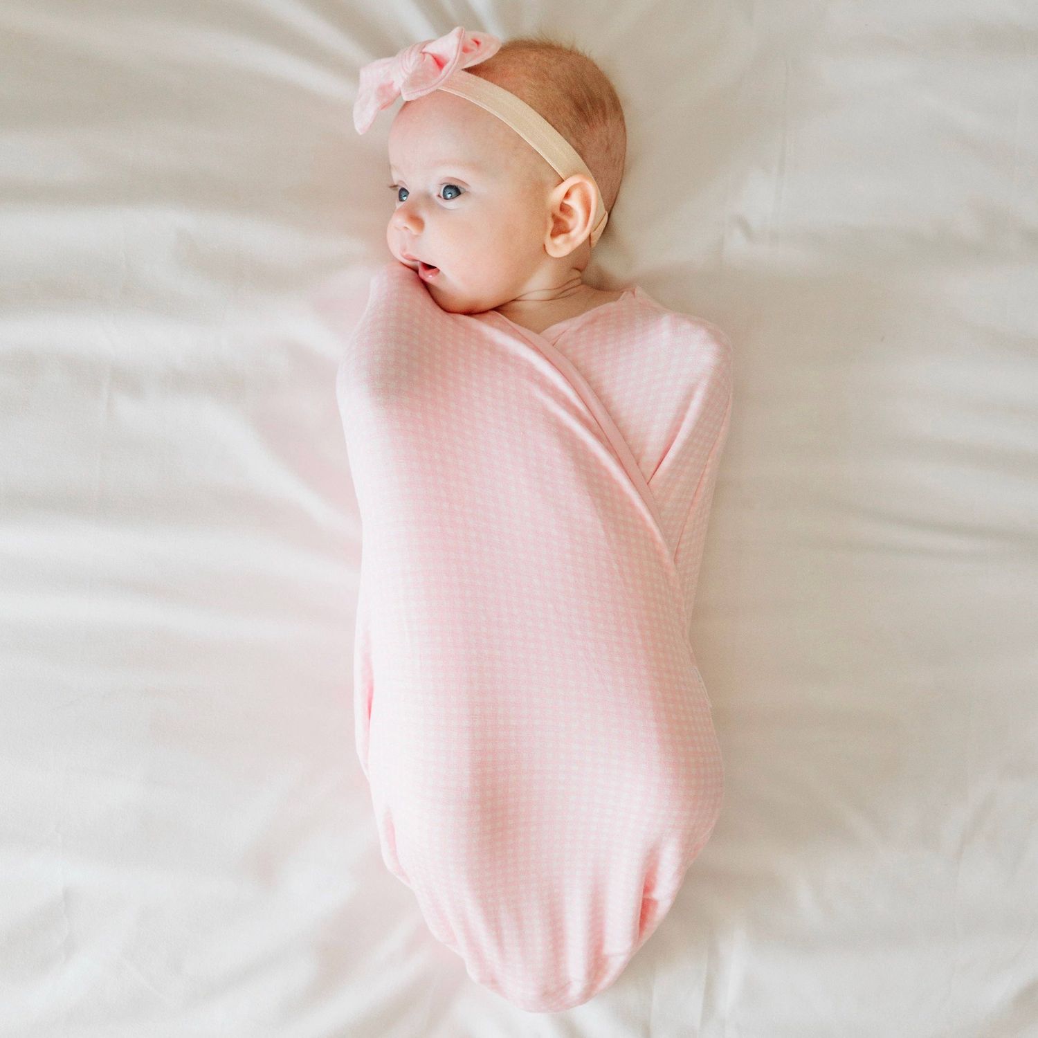 COCOON SWADDLE-GINGHAM, Color: Baby Pink Gingham, Size: xsmall
