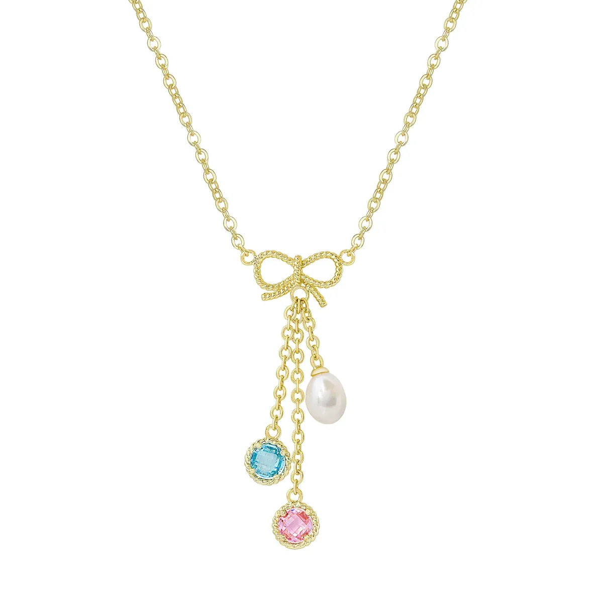 CZ and Pearl-Bow Charms Necklace #530-PB