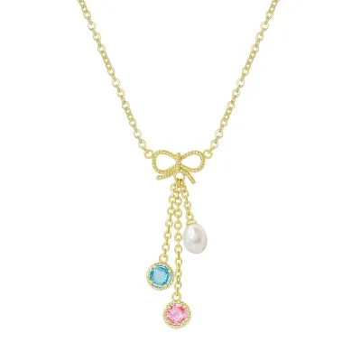 CZ and Pearl-Bow Charms Necklace #530-PB