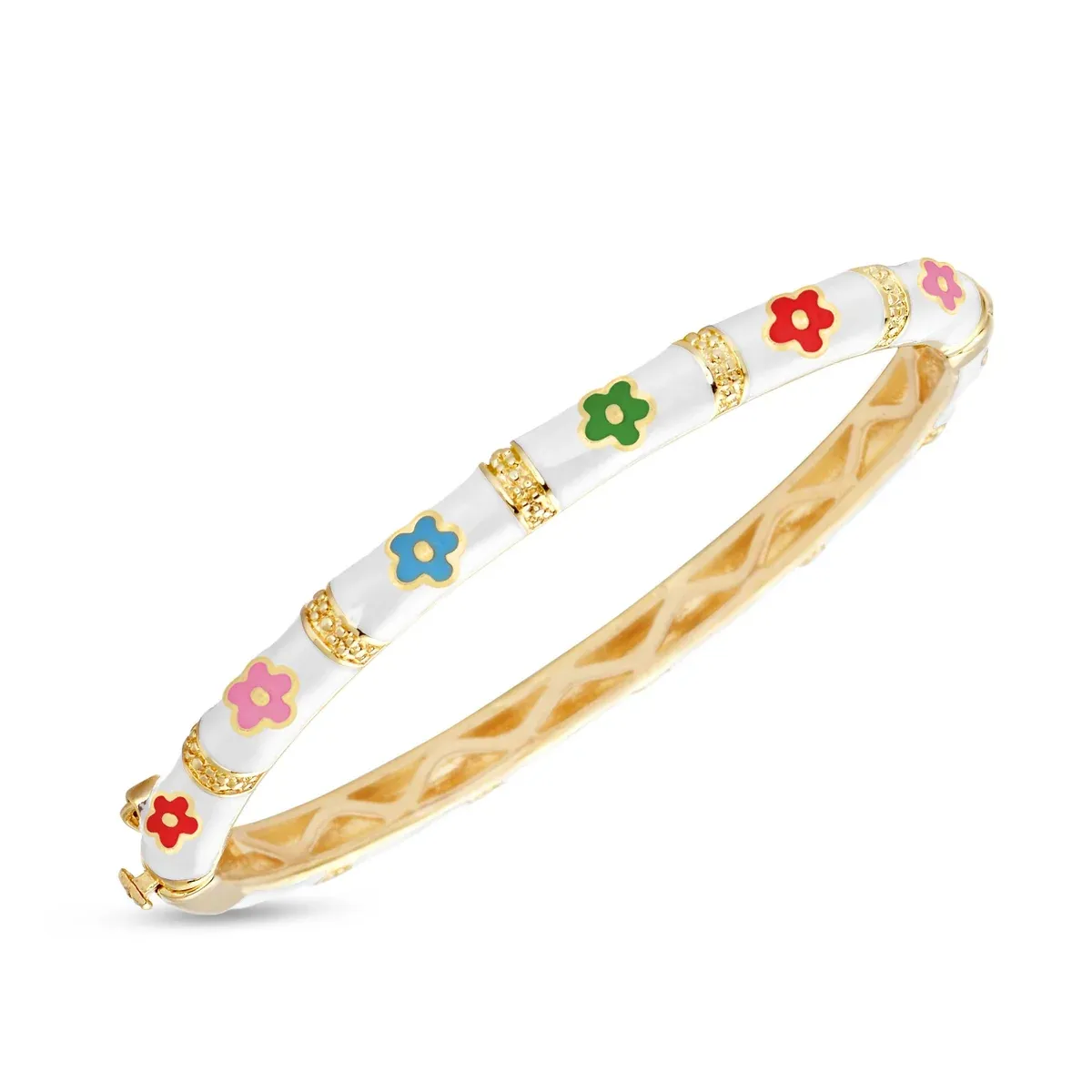 Bamboo Flower Bangle Bracelet - White # 730B-WT