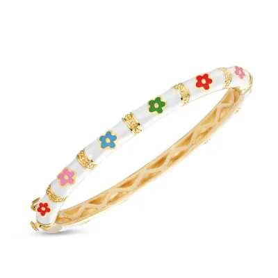 Bamboo Flower Bangle Bracelet - White # 730B-WT