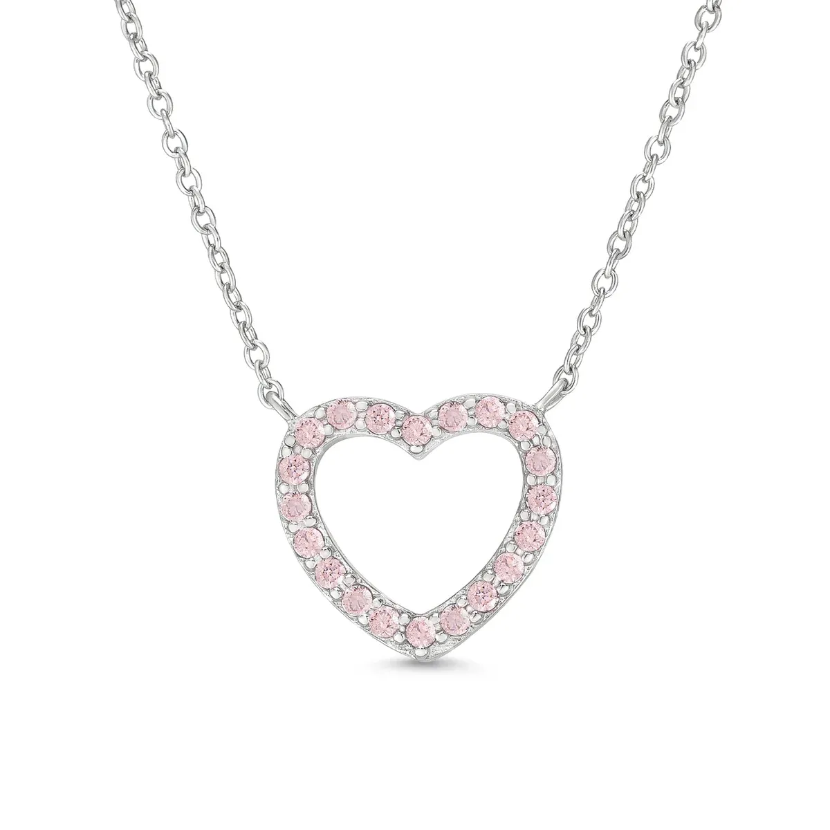 Pink CZ Open Heart Necklace Sterling Silver
