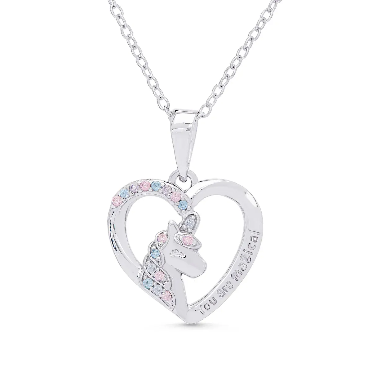 "You Are Magical" Unicorn Heart Necklace in Sterling Silver