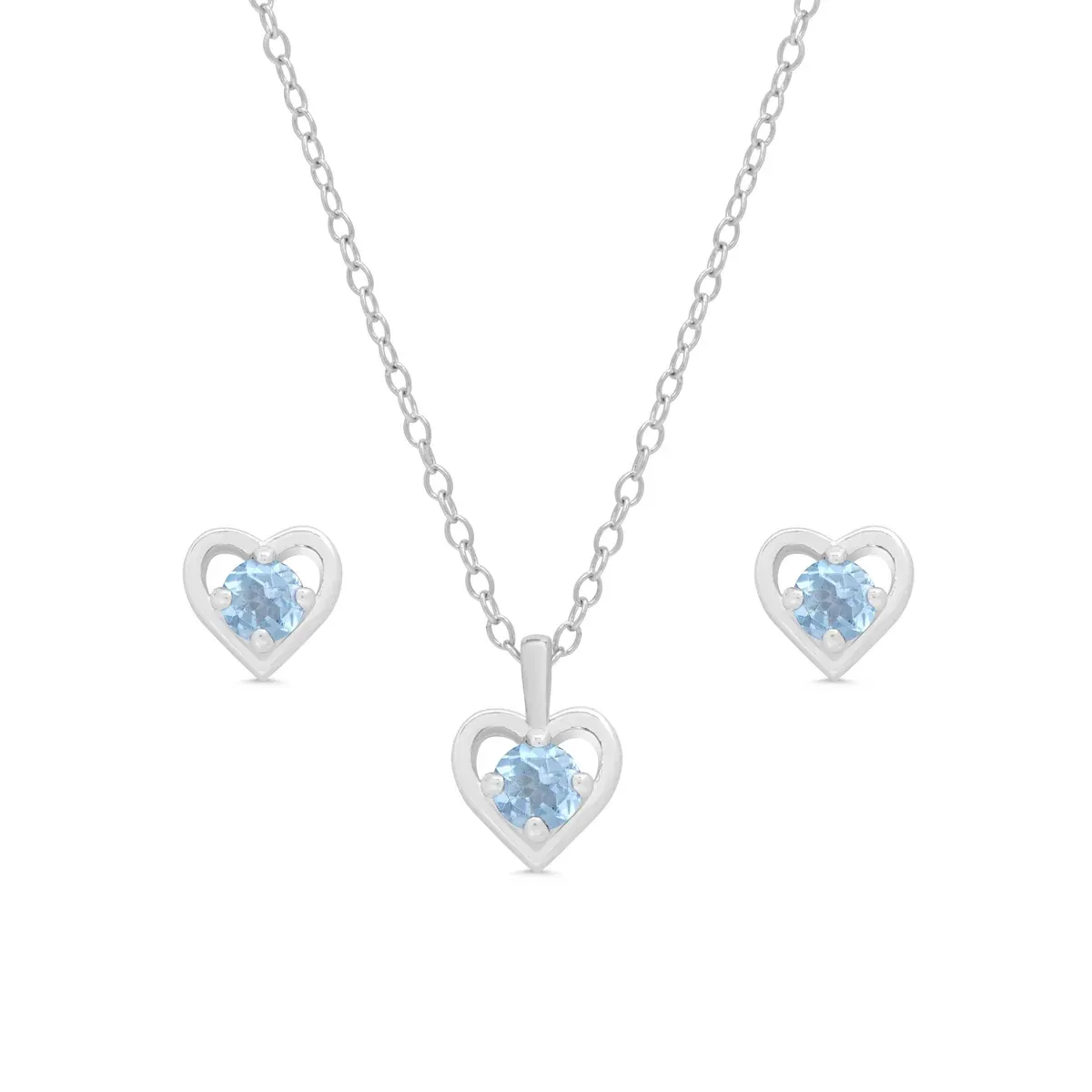 Blue Heart Stud &amp; Necklace Set in Sterling Silver