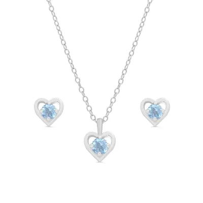 Blue Heart Stud &amp; Necklace Set in Sterling Silver