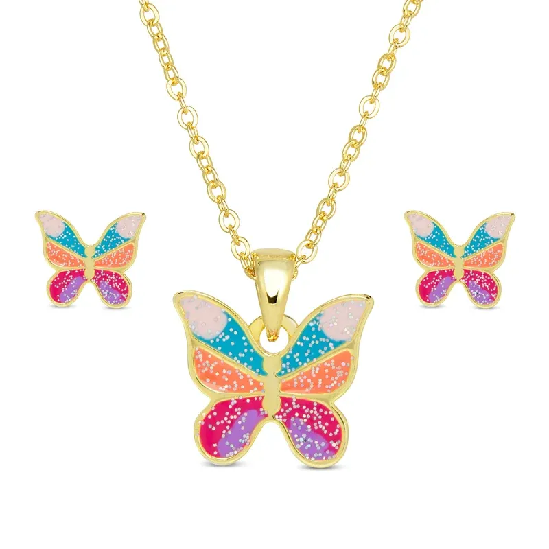 Glitter Butterfly Necklace &amp; Earring Set
