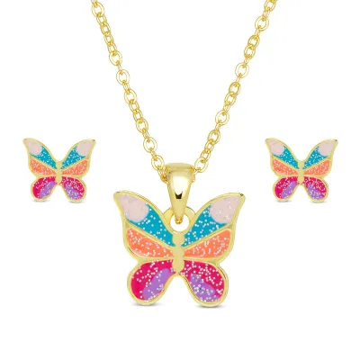 Glitter Butterfly Necklace &amp; Earring Set