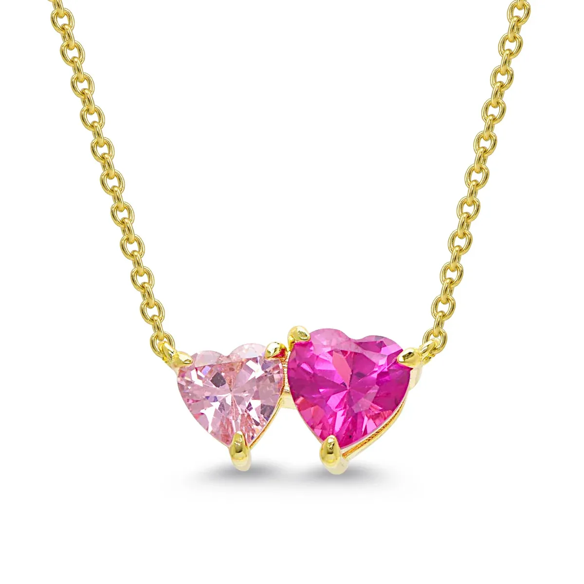 Double Hearts Necklace - 2- Tone Pink