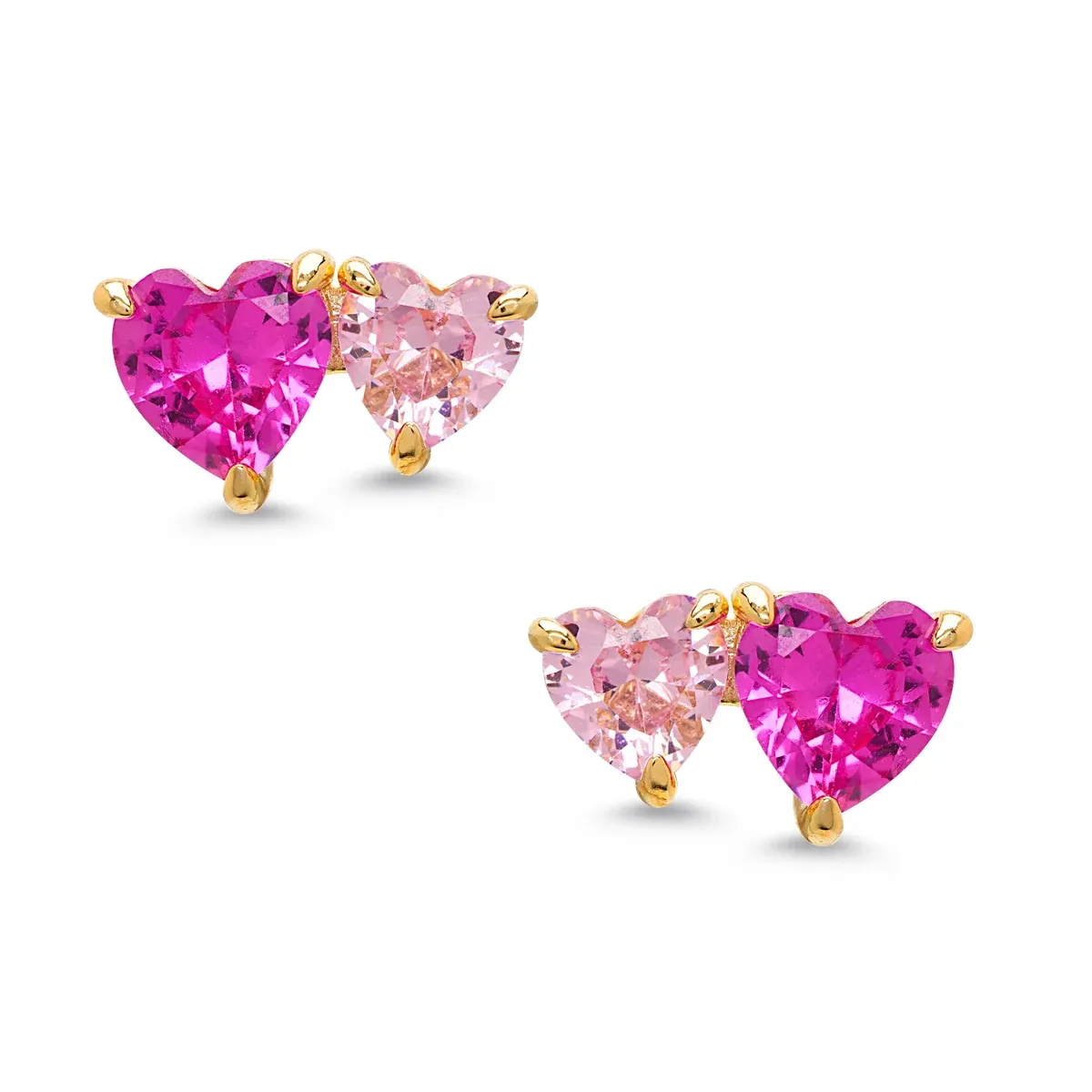 Double Hearts Stud Earrings - 2 - Tone Pink