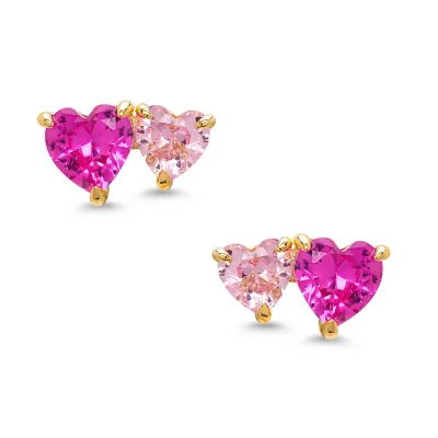 Double Hearts Stud Earrings - 2 - Tone Pink