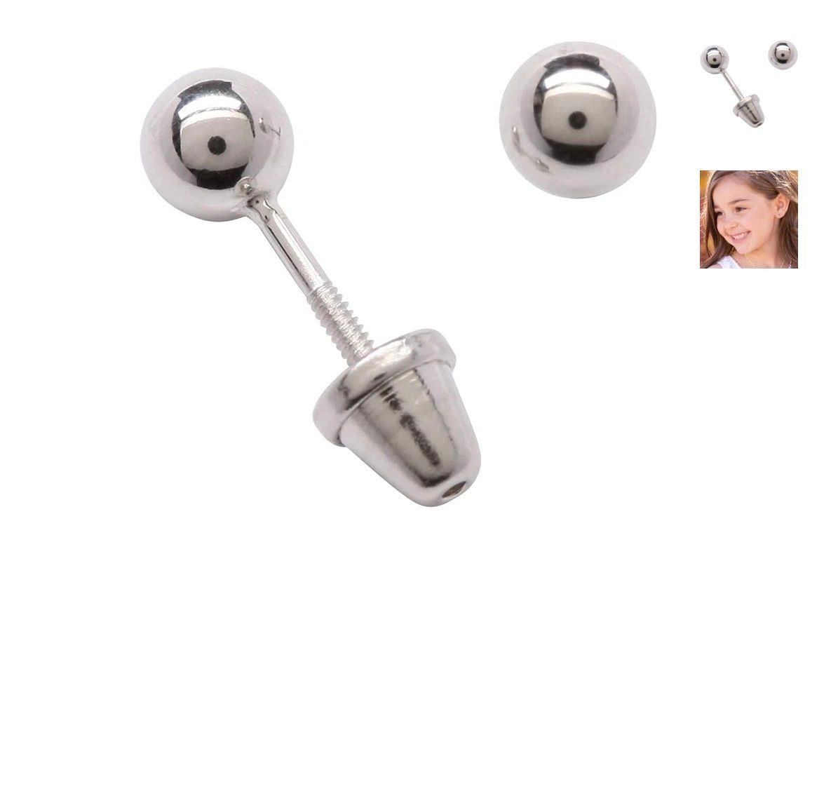 Sterling Silver Girls Screw-Back Silver Ball Stud Earrings